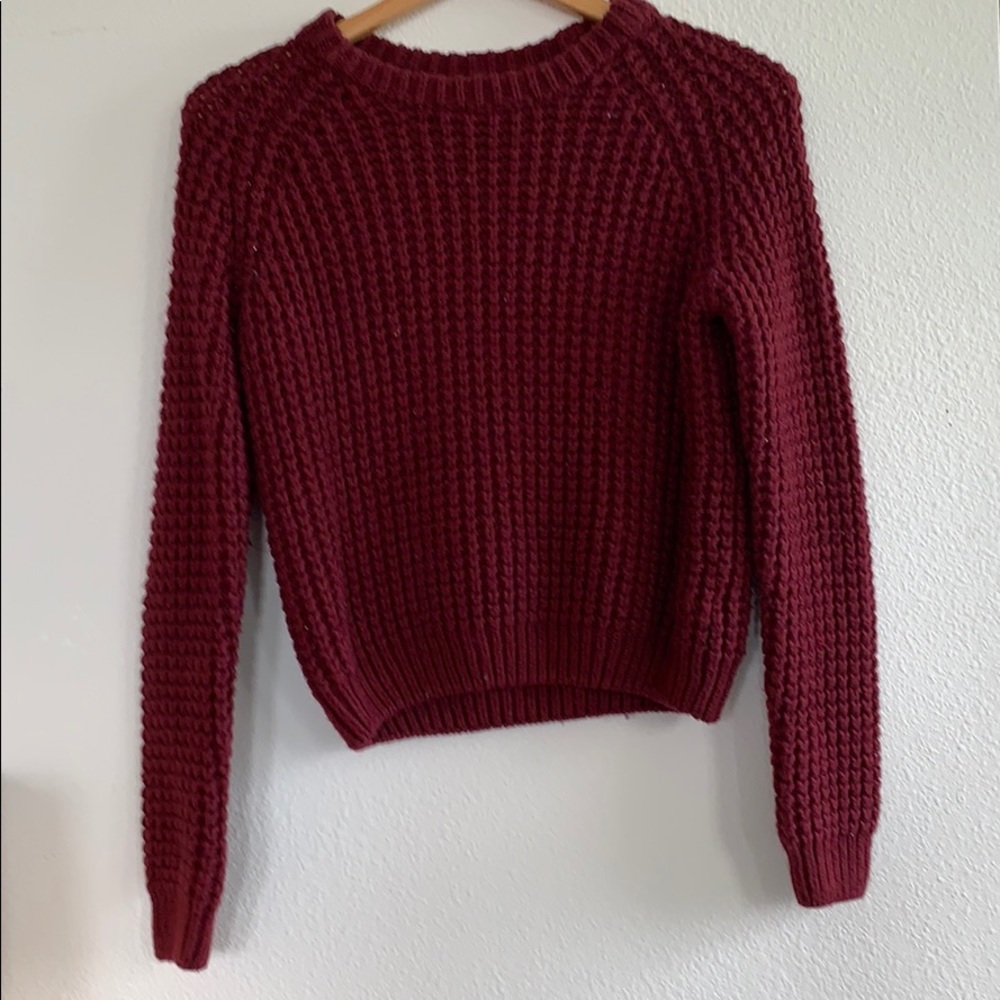 BDG Knitted Light Crop Burgundy Sweater